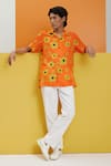 Buy_Nautanky_Orange Fluid Cotton Printed Flower Pizzazz Shirt  _at_Aza_Fashions