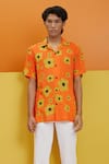 Shop_Nautanky_Orange Fluid Cotton Printed Flower Pizzazz Shirt  _Online_at_Aza_Fashions