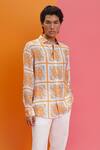 Nautanky_Off White Fluid Cotton Printed Geometric Unmatched Shirt  _Online_at_Aza_Fashions