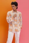 Shop_Nautanky_Off White Fluid Cotton Printed Geometric Unmatched Shirt  _Online_at_Aza_Fashions