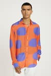 Nautanky_Orange Fluid Cotton Printed Polka Dot Patch Artful Bold Shirt  _Online_at_Aza_Fashions