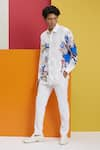 Nautanky_White Polyester Printed And Textured Doodle & Gardenia Placement Shirt _Online_at_Aza_Fashions