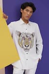 Shop_Nautanky_White Polyester Printed And Textured Tiger Growlin Shirt  _Online_at_Aza_Fashions