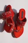 Shop_Shradha Hedau Footwear Couture_Red Ruby Floral Embroidered Wedges _at_Aza_Fashions