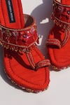 Buy_Shradha Hedau Footwear Couture_Red Ruby Floral Embroidered Wedges _Online_at_Aza_Fashions