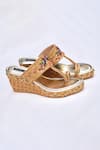 Shop_Shradha Hedau Footwear Couture_Gold Cut Work, Sequins, Beads Tania Embroidered Wedges _at_Aza_Fashions