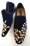 Shop_Shradha Hedau Footwear Couture_Blue Embroidered Marlon Leaf Loafers _at_Aza_Fashions
