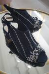 Buy_Shradha Hedau Footwear Couture_Blue Embroidered Floral Sequin Heels _at_Aza_Fashions