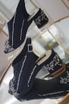 Shop_Shradha Hedau Footwear Couture_Blue Embroidered Floral Sequin Heels _at_Aza_Fashions