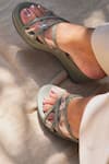 Shop_Shradha Hedau Footwear Couture_Green Meredith Criss Cross Strap Detail Wedges _at_Aza_Fashions
