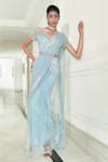 Shop_Rohit Gandhi + Rahul Khanna_Blue Rule Embroidery Scattered Starlet Crystal Pre-stitched Saree With Blouse _at_Aza_Fashions