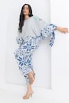 Buy_Pooja Rajgarhia Gupta_Off White Crepe Printed Checkered Round Top And Trouser Set_Online_at_Aza_Fashions