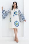 Buy_Pooja Rajgarhia Gupta_Off White Crepe Embroidered Floral Round Flower Shift Dress _at_Aza_Fashions