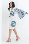 Buy_Pooja Rajgarhia Gupta_Off White Crepe Embroidered Floral Round Flower Shift Dress _Online_at_Aza_Fashions