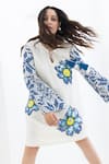 Pooja Rajgarhia Gupta_Off White Crepe Embroidered Floral Round Flower Shift Dress _at_Aza_Fashions