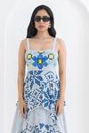 Pooja Rajgarhia Gupta_Off White Crepe Print Matrix Square Asymmetric Dress_Online_at_Aza_Fashions
