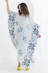 Pooja Rajgarhia Gupta_Off White Crepe Print Matrix V Neck Floral Kaftan _Online_at_Aza_Fashions