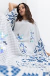 Buy_Pooja Rajgarhia Gupta_Off White Crepe Print Matrix V Neck Floral Kaftan _Online_at_Aza_Fashions