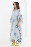 Shop_Pooja Rajgarhia Gupta_Off White Crepe Print Matrix V Neck Floral Kaftan _Online_at_Aza_Fashions