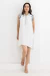 Buy_Pooja Rajgarhia Gupta_Off White Crepe Plain Collar Frilly Sleeves Dress_at_Aza_Fashions