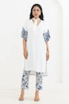 Buy_Pooja Rajgarhia Gupta_Off White Double Georgette Plain V Neck Frilly Sleeves Kurta With Pant _at_Aza_Fashions