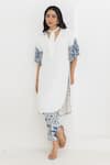 Pooja Rajgarhia Gupta_Off White Double Georgette Plain V Neck Frilly Sleeves Kurta With Pant _Online_at_Aza_Fashions