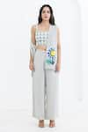 Buy_Pooja Rajgarhia Gupta_Off White Crepe Print Sunflower Grid Jacket Open And Pant Set _Online_at_Aza_Fashions