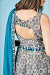 Shop_Sammohi By Moksha And Hiral_Blue Chanderi Silk Tassels Round Neck Geometric Floral Print Anarkali With Pant _at_Aza_Fashions