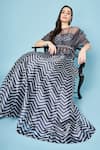 Shop_SAMMOHI BY MOKSHA AND HIRAL_Grey Liquid Organza Print Chevron Round Neck Iris Pattern Blouse Skirt Set _Online_at_Aza_Fashions