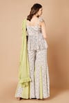 Shop_Sammohi By Moksha And Hiral_Green Crepe, Silk, Tulle Ruffles Juniper Geometric Print Kurta Sharara Set _at_Aza_Fashions