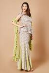 Shop_Sammohi By Moksha And Hiral_Green Crepe, Silk, Tulle Ruffles Juniper Geometric Print Kurta Sharara Set _Online_at_Aza_Fashions