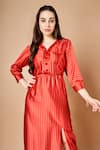 Buy_SAMMOHI BY MOKSHA AND HIRAL_Red Japan Satin Print Stripe V Neck Sienna Pattern Dress _Online_at_Aza_Fashions