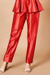 Buy_Sammohi By Moksha And Hiral_Red Silk, Satin Round Neck Sienna Stripe Pattern Top With Pant _Online_at_Aza_Fashions