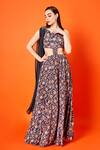 Buy_SAMMOHI BY MOKSHA AND HIRAL_Black Crepe Silk Print Flower Vine Round Neck Daphne Gown _at_Aza_Fashions