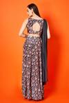 Shop_SAMMOHI BY MOKSHA AND HIRAL_Black Crepe Silk Print Flower Vine Round Neck Daphne Gown _at_Aza_Fashions