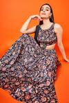 Buy_SAMMOHI BY MOKSHA AND HIRAL_Black Crepe Silk Print Flower Vine Round Neck Daphne Gown _Online_at_Aza_Fashions