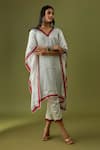 Buy_Sanjev Marwaaha_Ivory Modal Hand Block Printed Abstract V Neck Kaftan And Pant Set_at_Aza_Fashions
