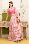 Buy_Roze_Pink Organza Printed Floral Square Neck Gulnar Lehenga Set _at_Aza_Fashions