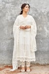 Buy_Roze_White 100% Cotton Embroidered Floral V Neck Mahajabeen Kurta Set _at_Aza_Fashions