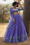 Irrau by Samir Mantri_Purple Net Embroidered Sequins Sweetheart Neck Bridal Lehenga Set _Online_at_Aza_Fashions