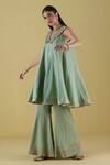 Shop_Inej_Green Rayon Flex Placement Thread Collar Anarkali With Bell Bottom Pant_at_Aza_Fashions