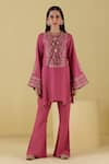 Buy_Inej_Pink Rayon Flex Embroidery Lurex Dori Kashmiri Kurta With Bell Bottom Pant _at_Aza_Fashions