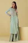 Buy_Inej_Green Rayon Flex Embroidery Lurex Round Neck Floral Yoke Kurta With Gharara _at_Aza_Fashions