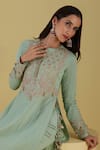 Buy_Inej_Green Rayon Flex Embroidery Lurex Round Neck Floral Yoke Kurta With Gharara _Online_at_Aza_Fashions