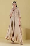 Buy_Inej_Beige Rayon Flex Embroidery Lurex Round Neck Floral Yoke Draped Kurta With Pant _at_Aza_Fashions