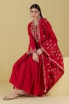 Shop_Inej_Red Rayon Flex Embroidery Lurex Round Neck Floral Yoke Anarkali With Palazzo _at_Aza_Fashions