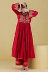 Buy_Inej_Red Rayon Flex Embroidery Lurex Round Neck Floral Yoke Anarkali With Palazzo _Online_at_Aza_Fashions