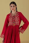 Shop_Inej_Red Rayon Flex Embroidery Lurex Round Neck Floral Yoke Anarkali With Palazzo _Online_at_Aza_Fashions