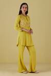 Buy_Inej_Yellow Rayon Flex Placement Mock Waistcoat Tunic With Bell Bottom Pant _Online_at_Aza_Fashions