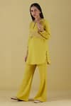 Shop_Inej_Yellow Rayon Flex Placement Mock Waistcoat Tunic With Bell Bottom Pant _Online_at_Aza_Fashions